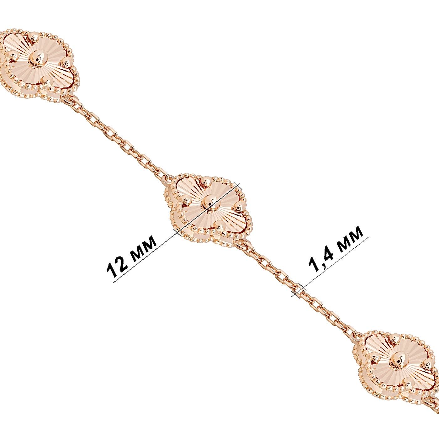 картинка Браслет з червоного золота "Конюшина" з алмазною гранню, 10539250