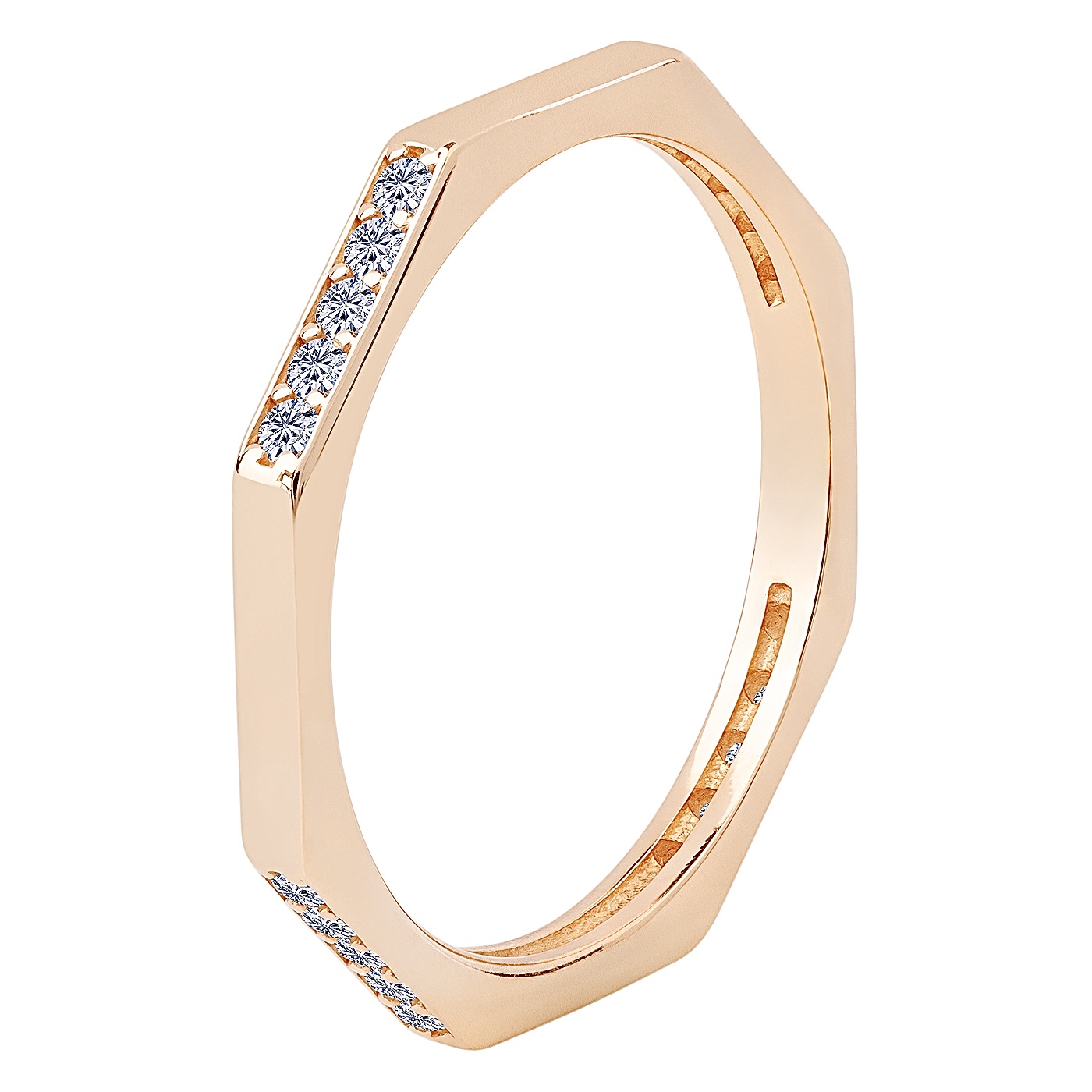картинка Геометрична каблучка в червоному золоті з фіанітами, 10488287
